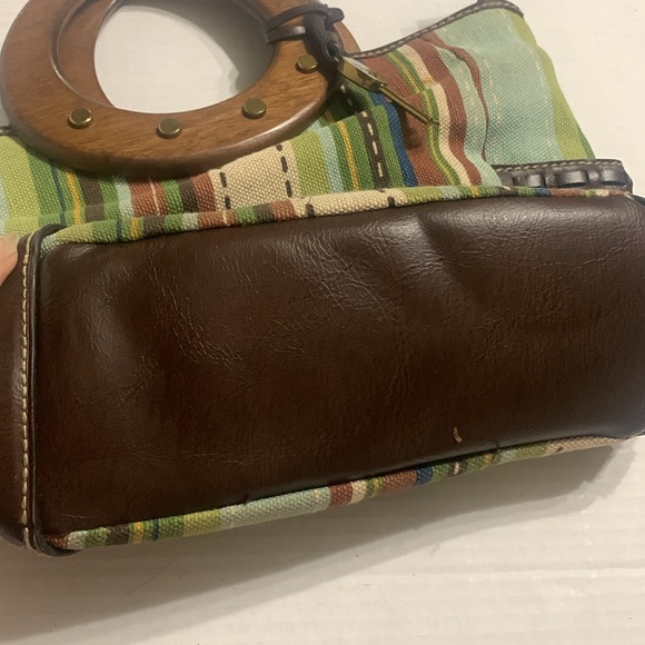 Fossil Cloth Boho Striped Bag w/ wooden handles ..GREAT FALL BAG - Picture 6 of 11